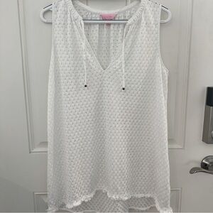 Lilly Pulitzer M | White Crochet V-Neck Tank Ruffle Hem